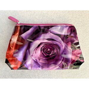 Lord & Taylor Rose Floral Print Makeup Bag Vinyl Pouch Zipper Gusseted 10"x6 NEW
